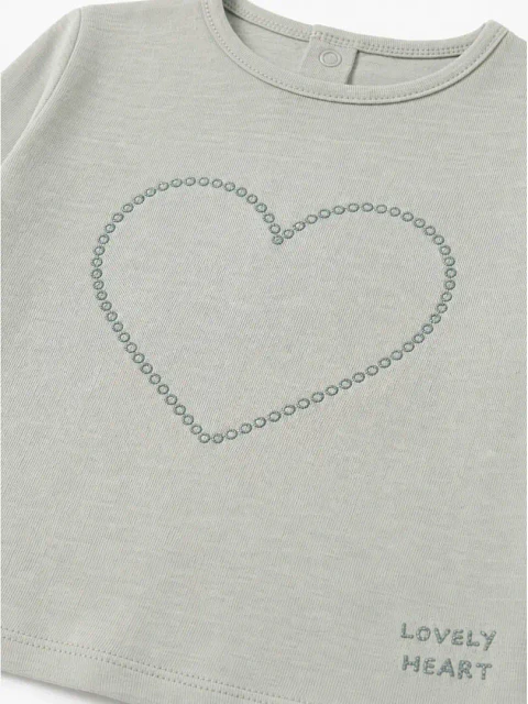 Camisola Fina Bebé "Lovely Heart" Verde Água (6M aos 36M)