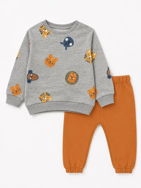 Conjunto Bebé "Little Animals" Cinza e Terracota (6M aos 36M)