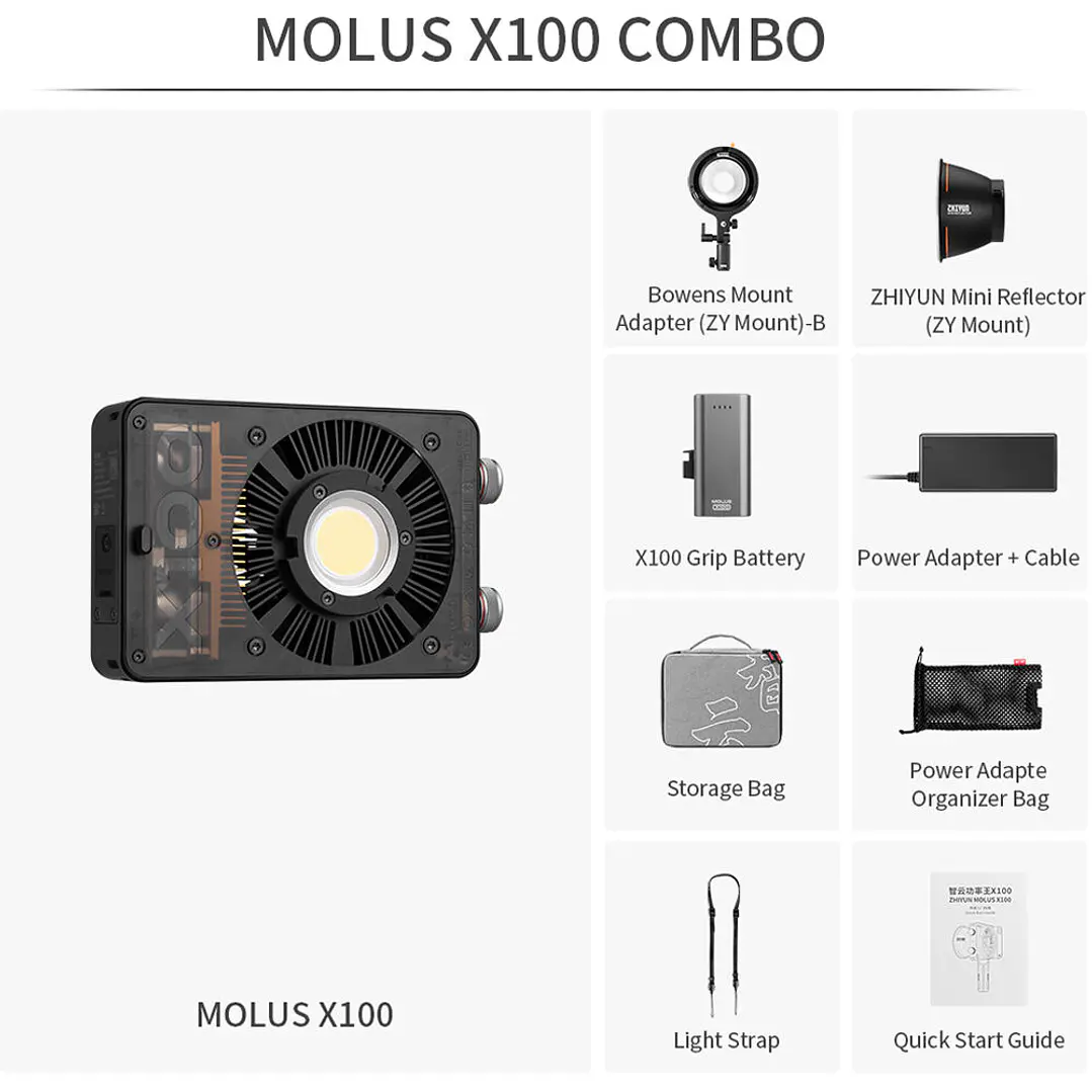 Cañón LED Zhiyun MOLUS X100 Bi-Color - Combo Kit 13