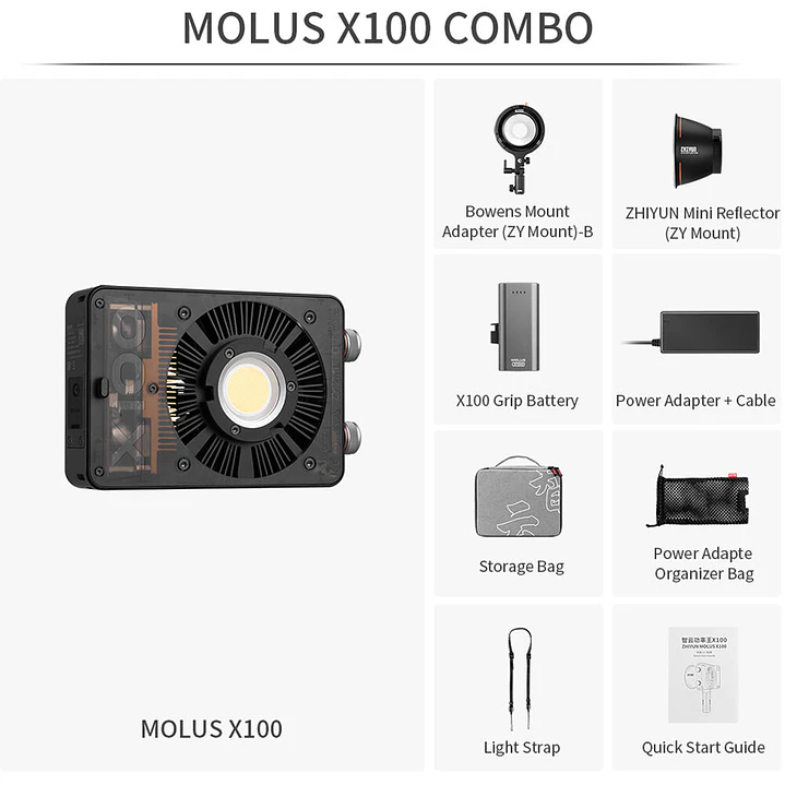 Cañón LED Zhiyun MOLUS X100 Bi-Color - Combo Kit 13