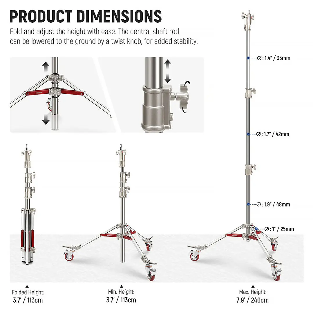 C-Stand Heavy Duty Neewer ST240SS Con Ruedas - 240cm 2