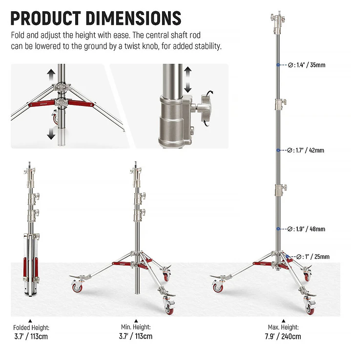 C-Stand Heavy Duty Neewer ST240SS Con Ruedas - 240cm 2