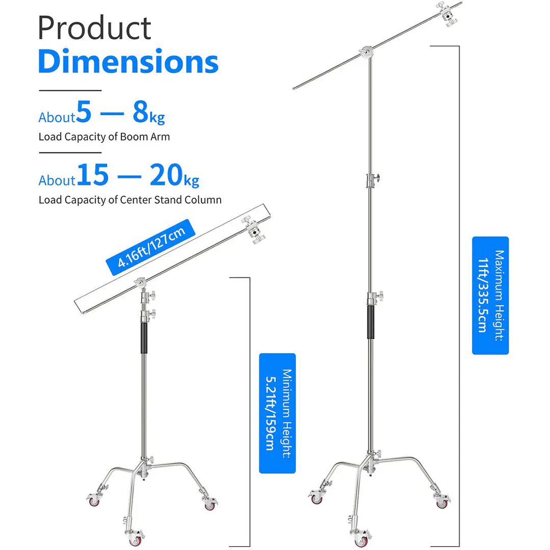 C-Stand Neewer Pro Metal SC330W con Ruedas - 335cm 2