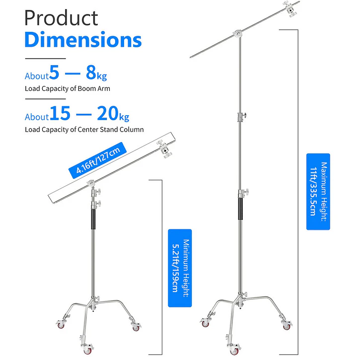 C-Stand Neewer Pro Metal SC330W con Ruedas - 335cm 2