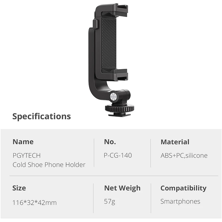 Soporte para trípode con zapata fría para smartphone PGYTECH 3