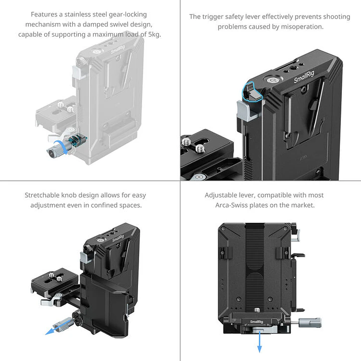 Sistema de interfaz de batería V-Mount y placa ajustable tipo Arca SmallRig Pro 5