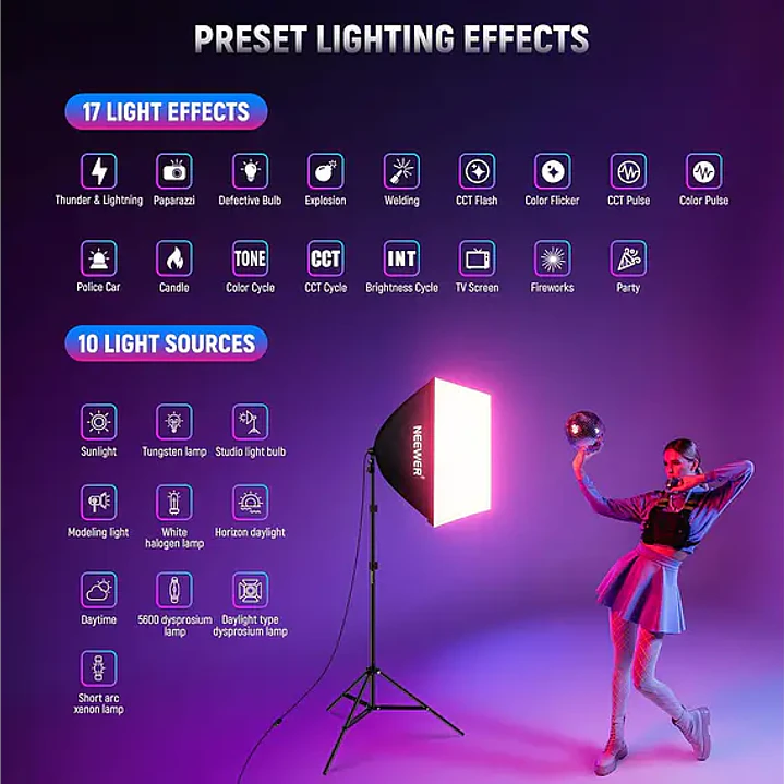 Kit Softbox LED RGB 24W Neewer NK800 3