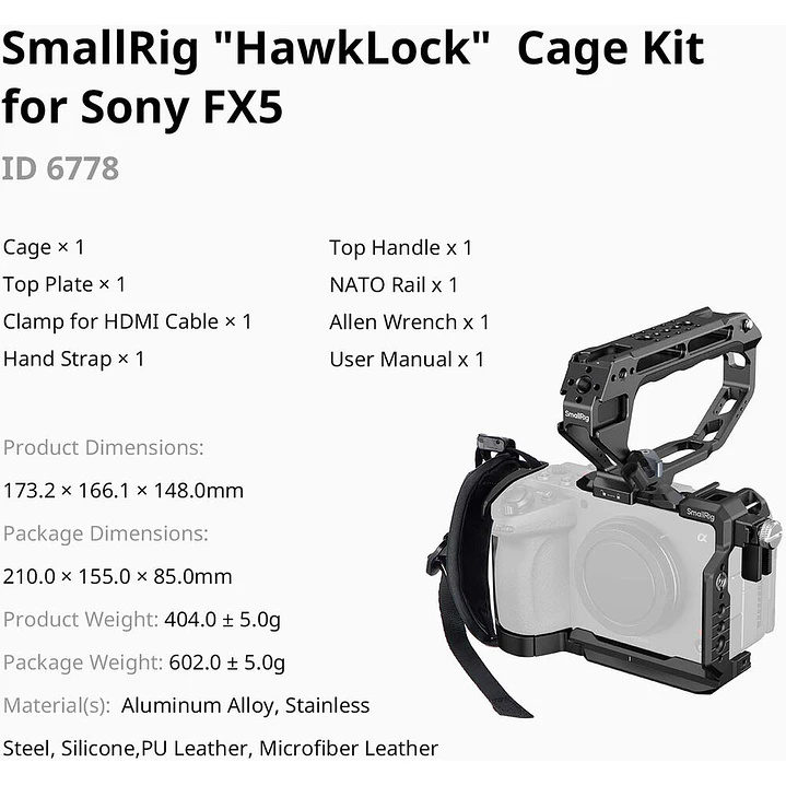 Kit Cage SmallRig HawkLock para Sony FX5 6