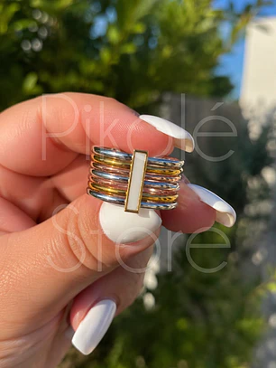 Anel 7 Alianças Tricolor