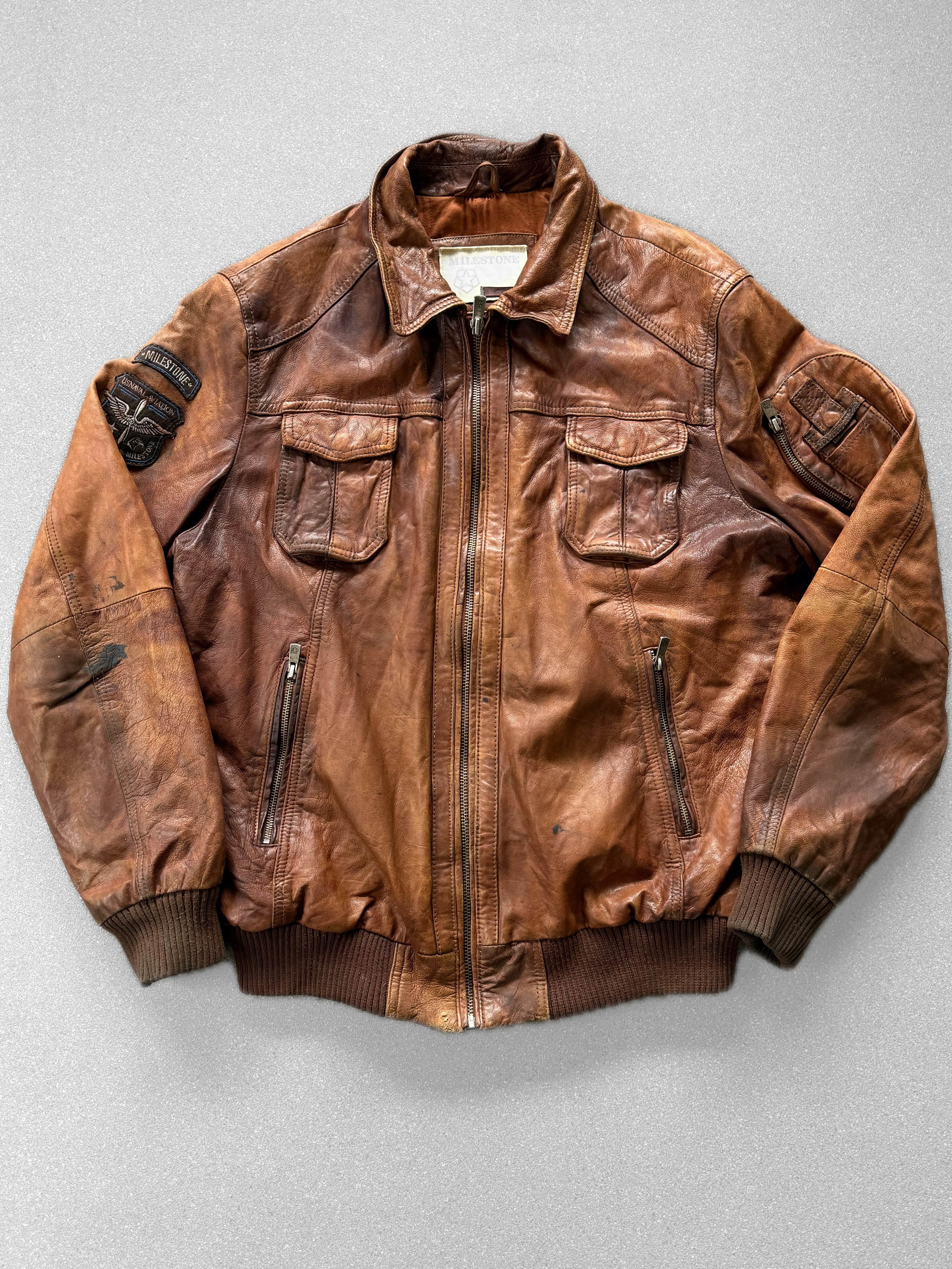 Jacket aviadora vintage 100% cuero (L) 2