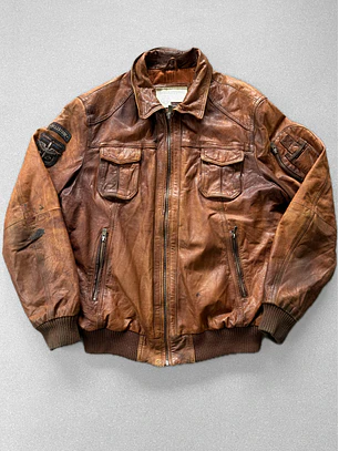 Jacket aviadora vintage 100% cuero (L)