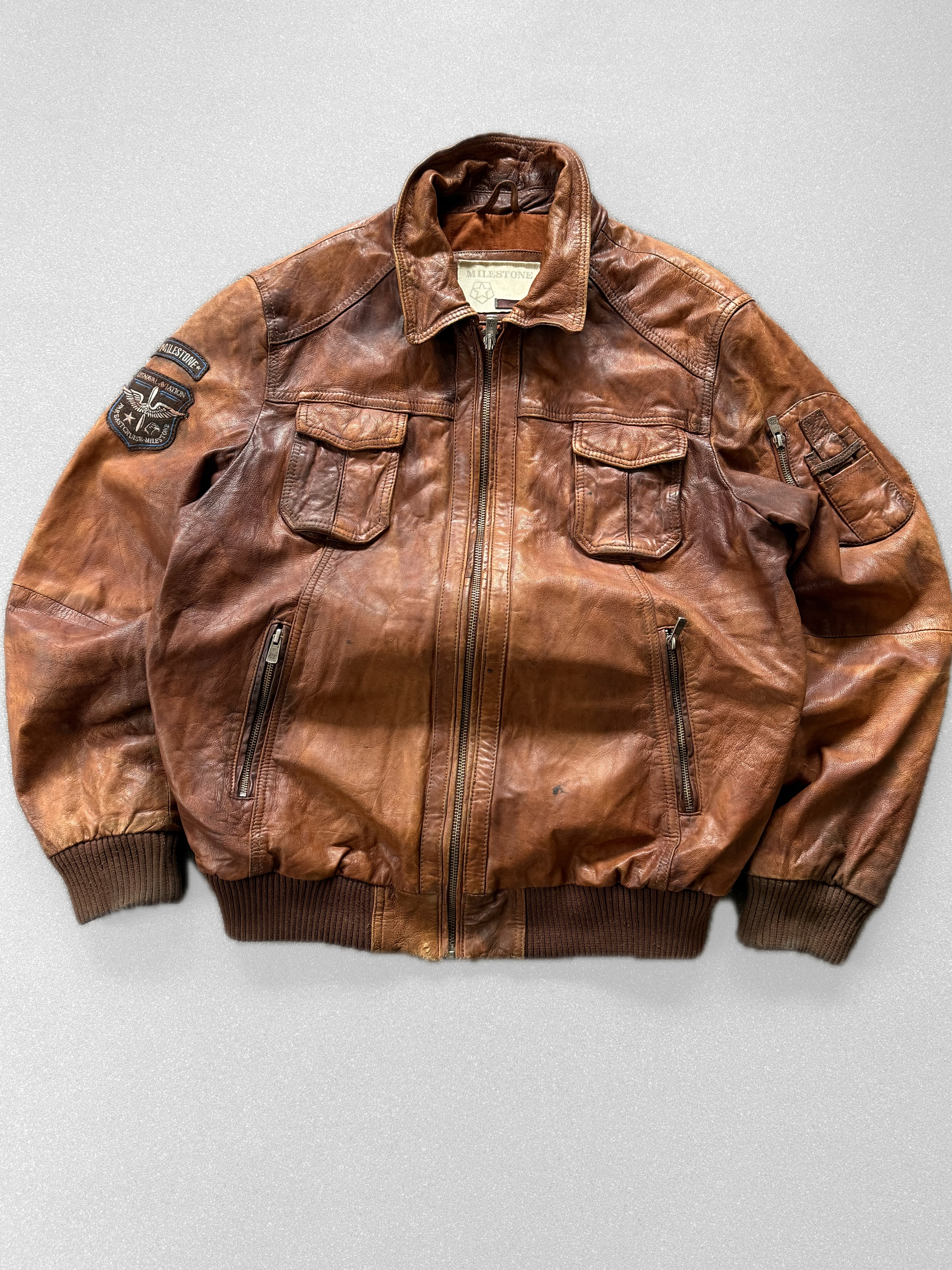 Jacket aviadora vintage 100% cuero (L) 1
