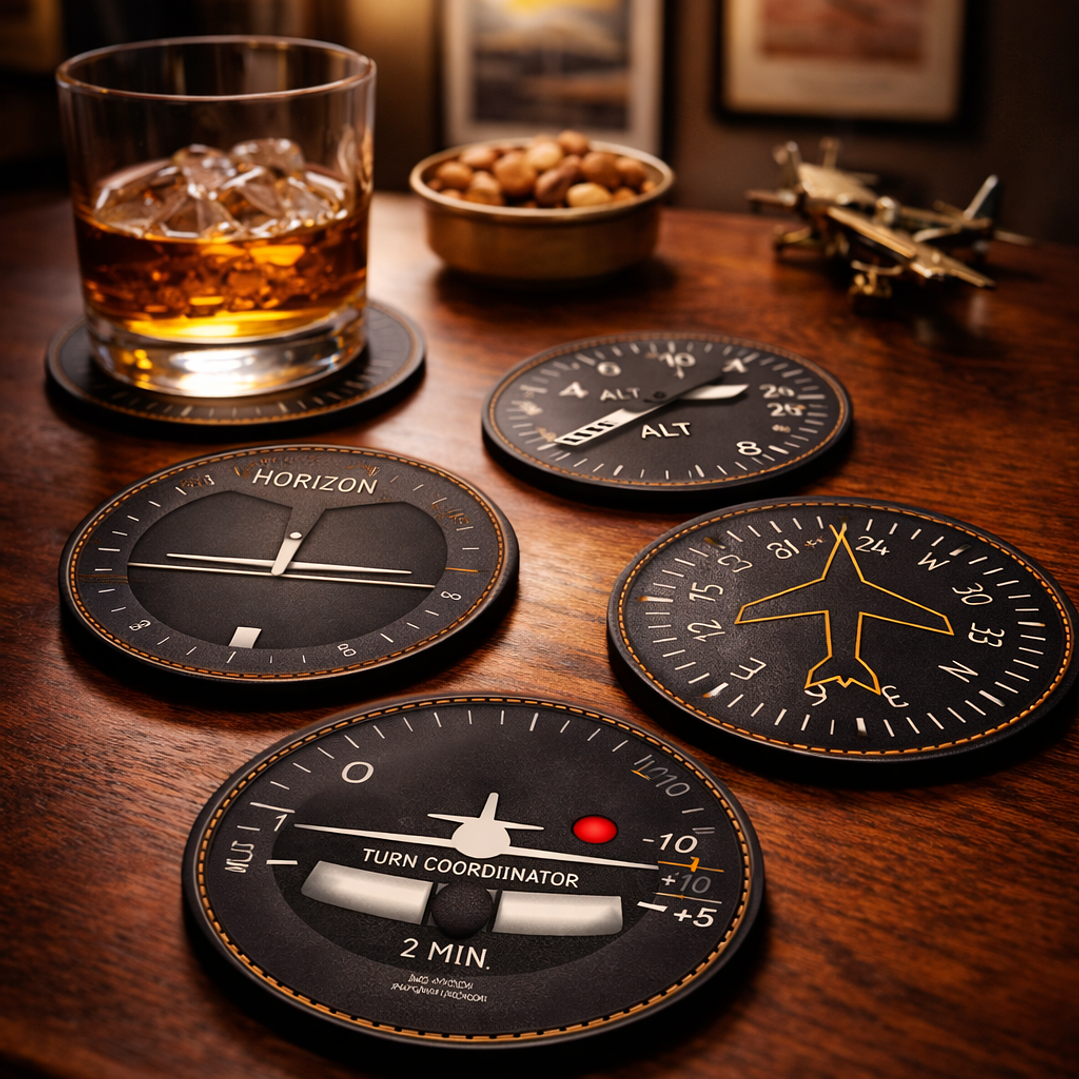Posavasos aeronáuticos instrumentos de cabina set de 6 | Regalo para pilotos 1