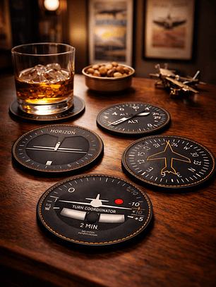 Posavasos aeronáuticos instrumentos de cabina set de 6 | Regalo para pilotos