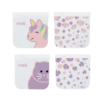 Pack de 4 Bolsas para snacks reutilizables Melii GATO / UNICORNIO