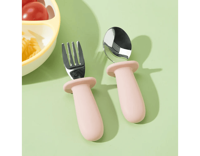 Set de cuchara y tenedor rosado 