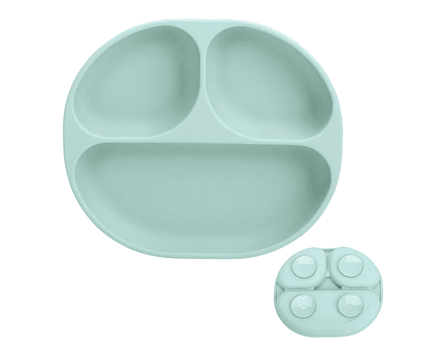 Plato de silicona con succión y divisiones - verde