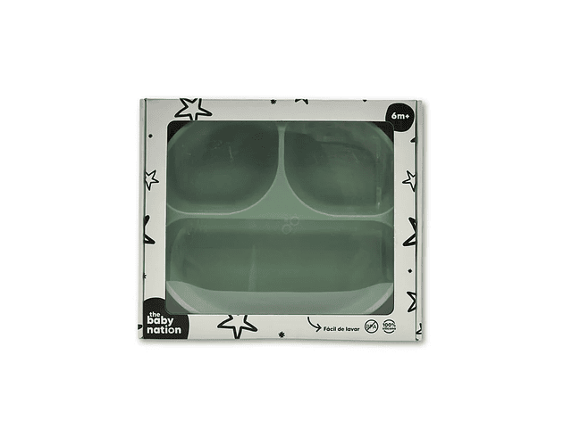 Plato de silicona con succión y divisiones - verde