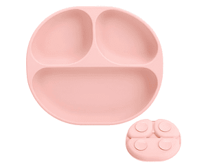 Plato de silicona con succión y divisiones - rosado