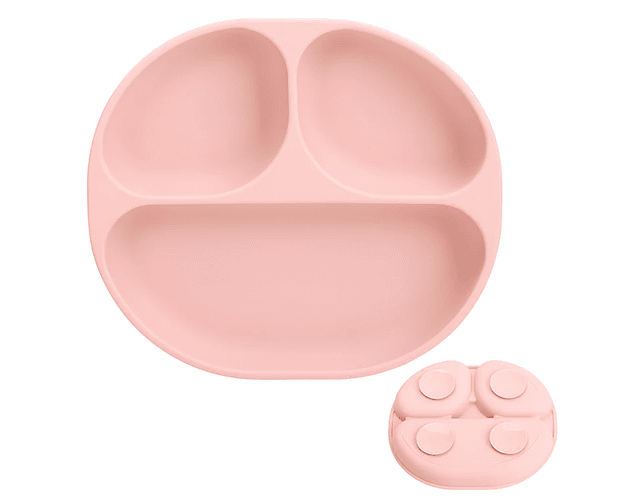 Plato de silicona con succión y divisiones - rosado