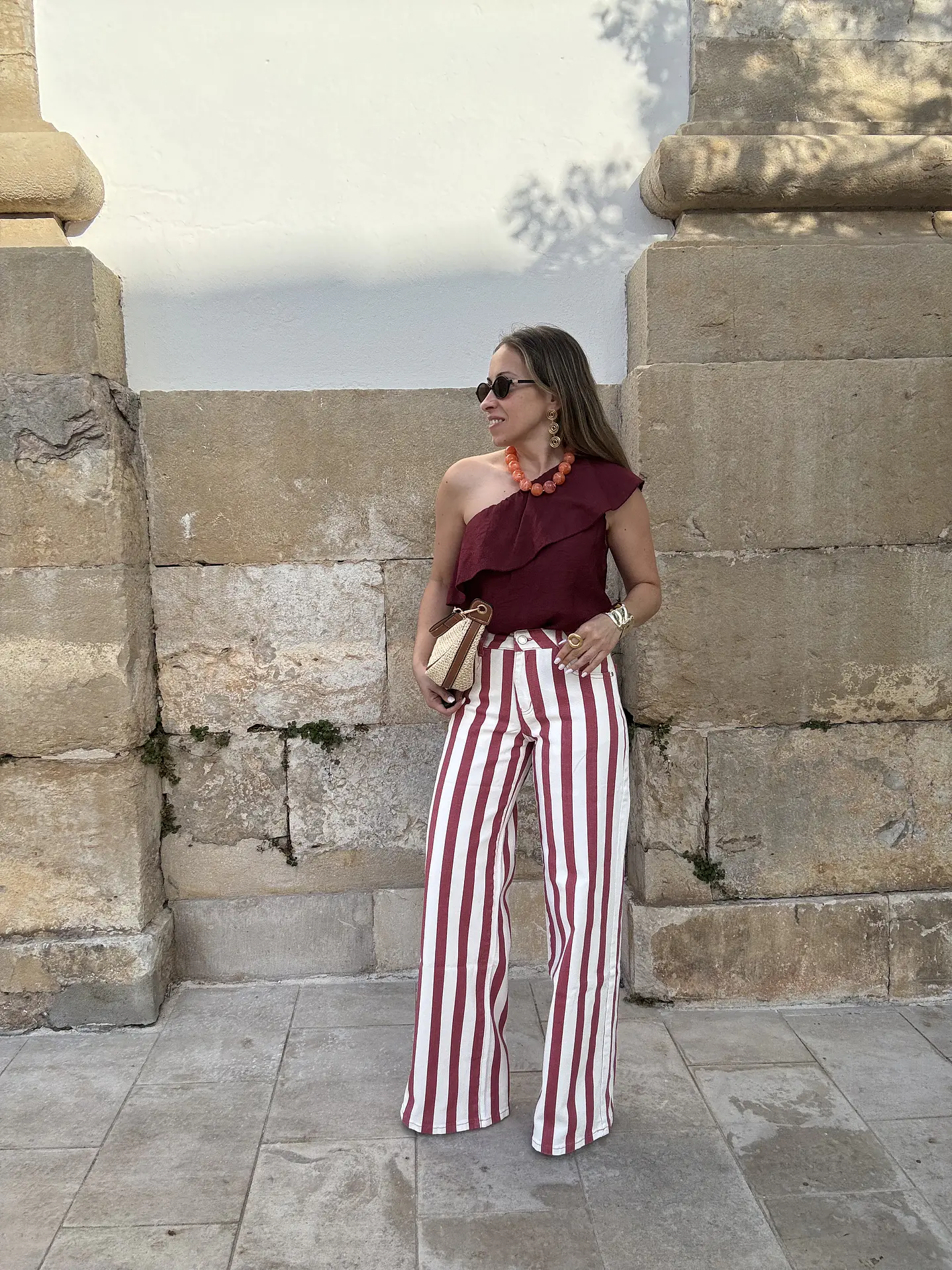 Calça riscas beringela  1