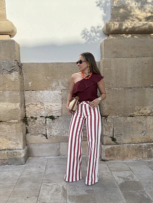Calça riscas beringela 