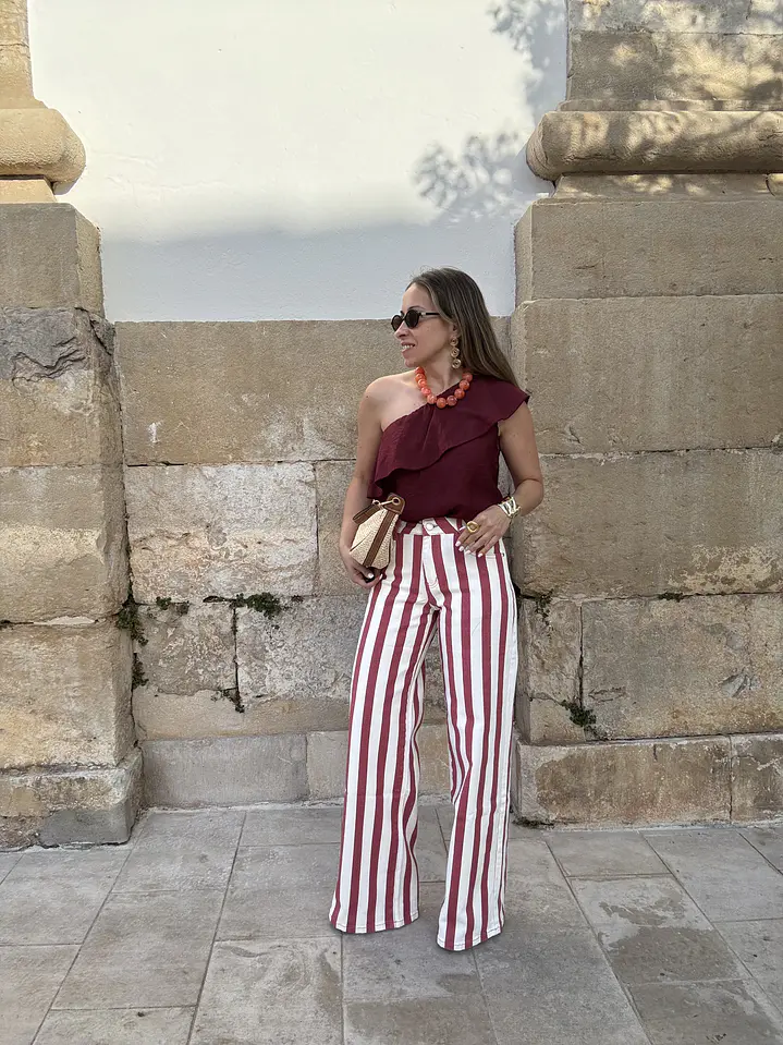 Calça riscas beringela  1