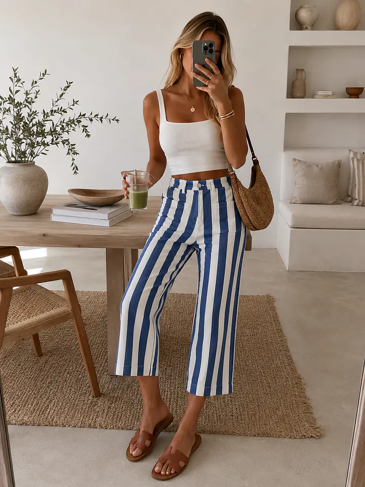 Calça azul risca  1