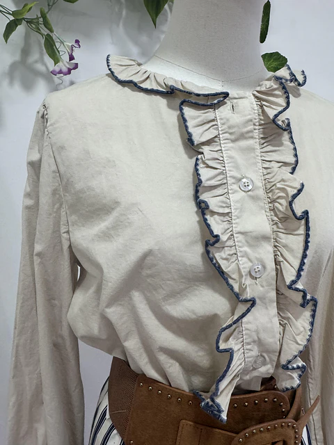 Camisa Folho Bordado Azul