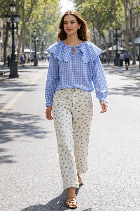 Calça Floral com folho na perna 