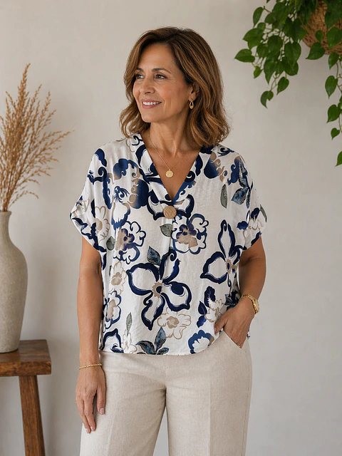 Blusas estampadas com botão 