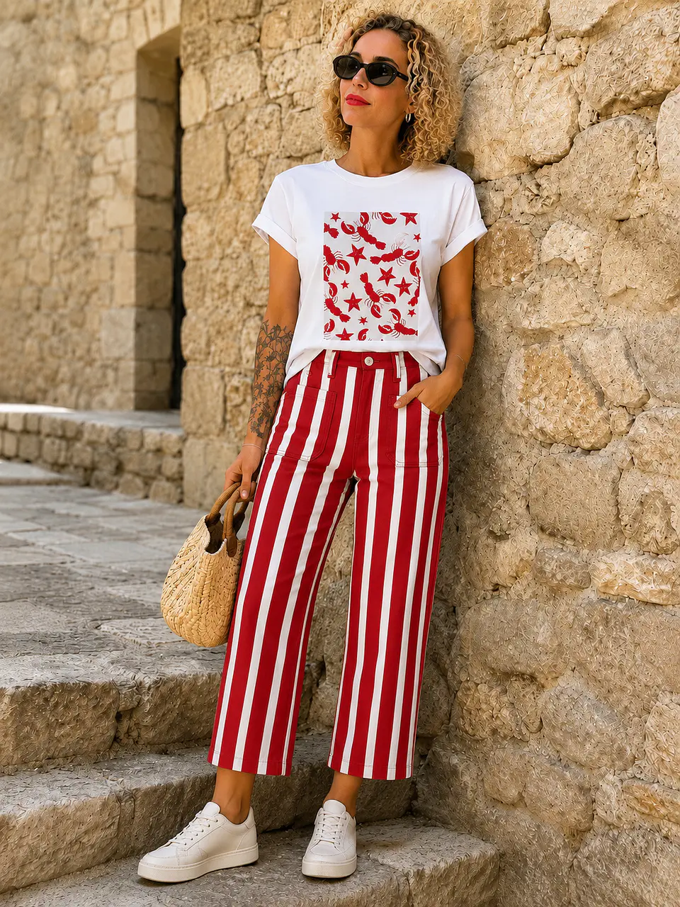 Calça de ganga de riscas  1