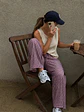 Calça pantalonas Bordeaux de xadrez miudinho  - Thumbnail 1
