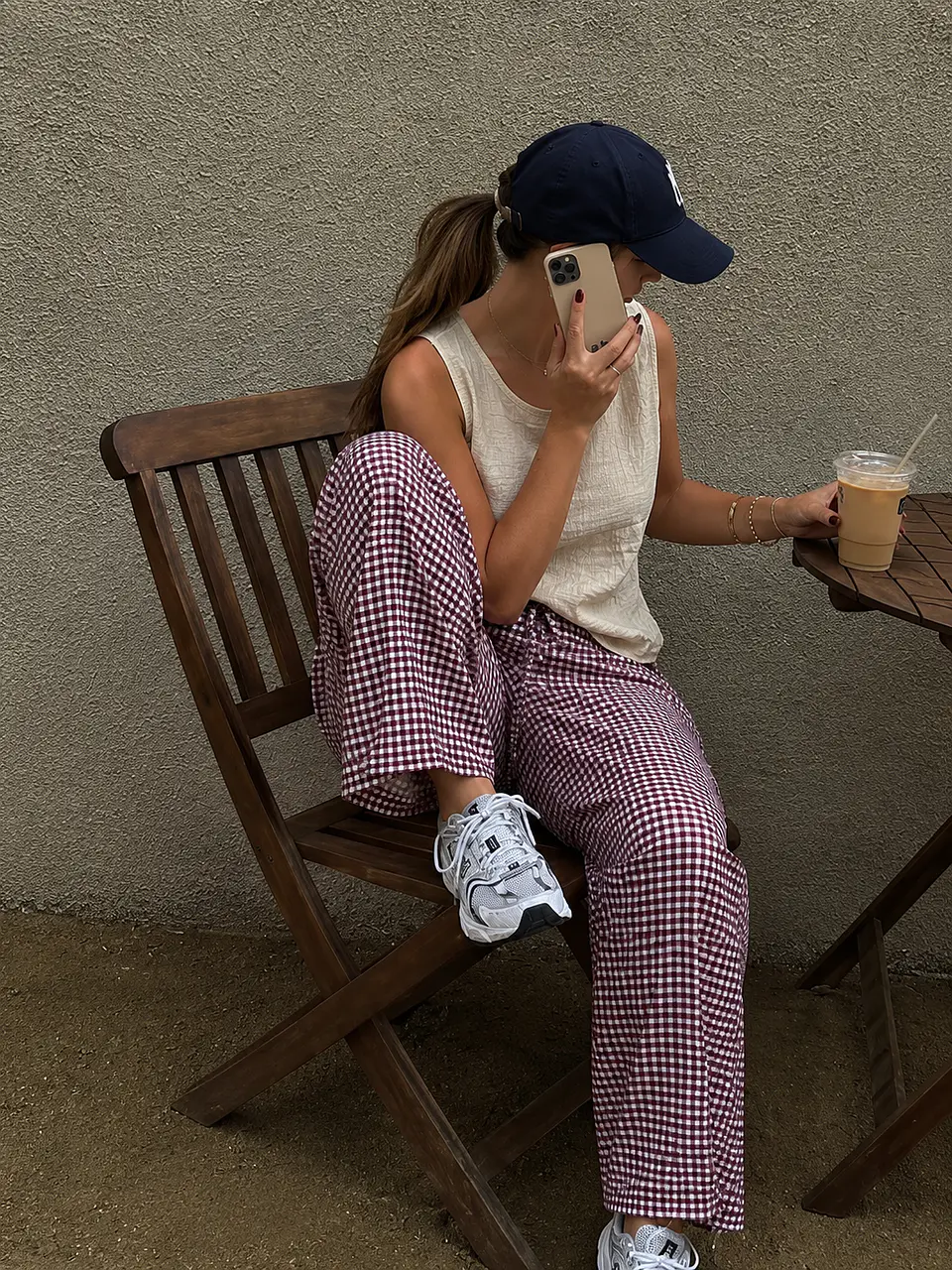 Calça pantalonas Bordeaux de xadrez miudinho  1