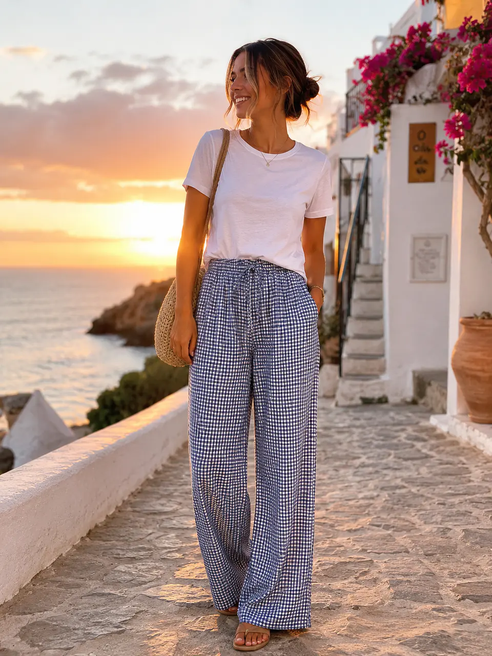 Calça pantalonas azul de xadrez miudinho  1
