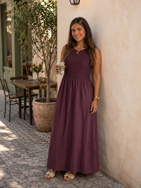 Vestido com elásticos lisos 