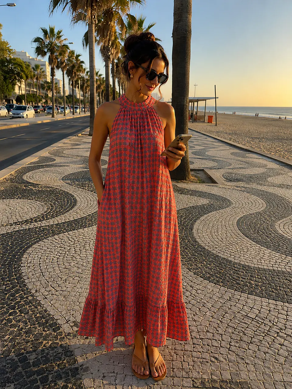 Vestido xadrez atado pescoço  2