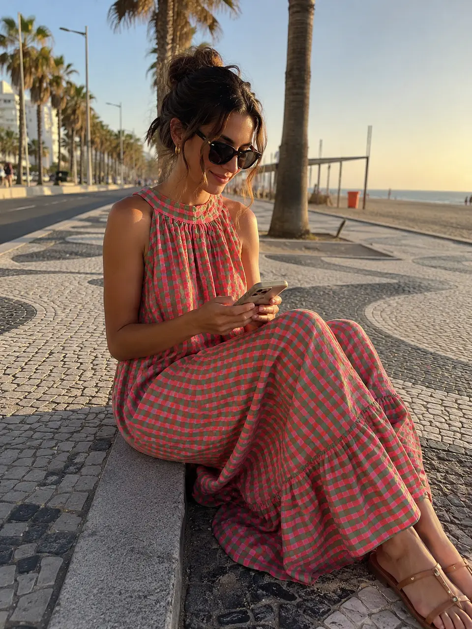 Vestido xadrez atado pescoço  3