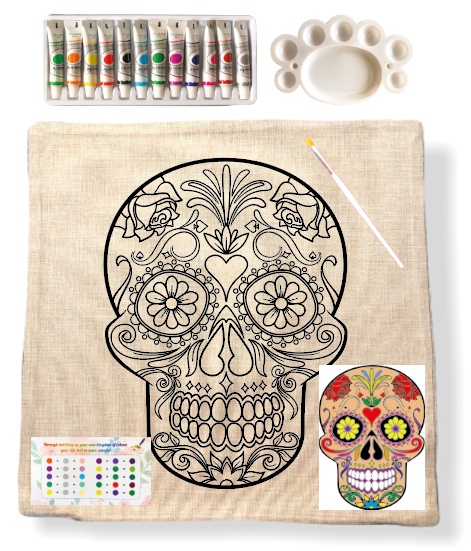 Kit Funda de Cojín para Pintar Calavera