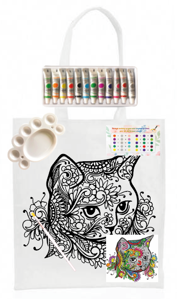Kit Bolsa Poliéster para Pintar Gato con Flores