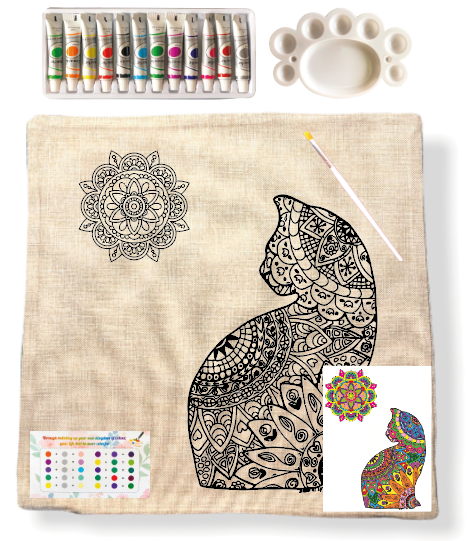 Kit Funda de Cojín para Pintar Gato y sol