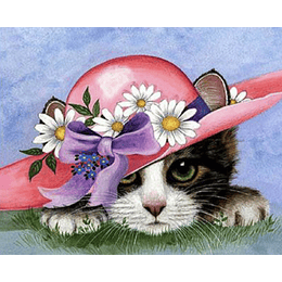 Kit Cuadro Pinta por Número, Gato con Sombrero