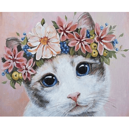 Kit Cuadro Pinta por Número, Gato con Flores