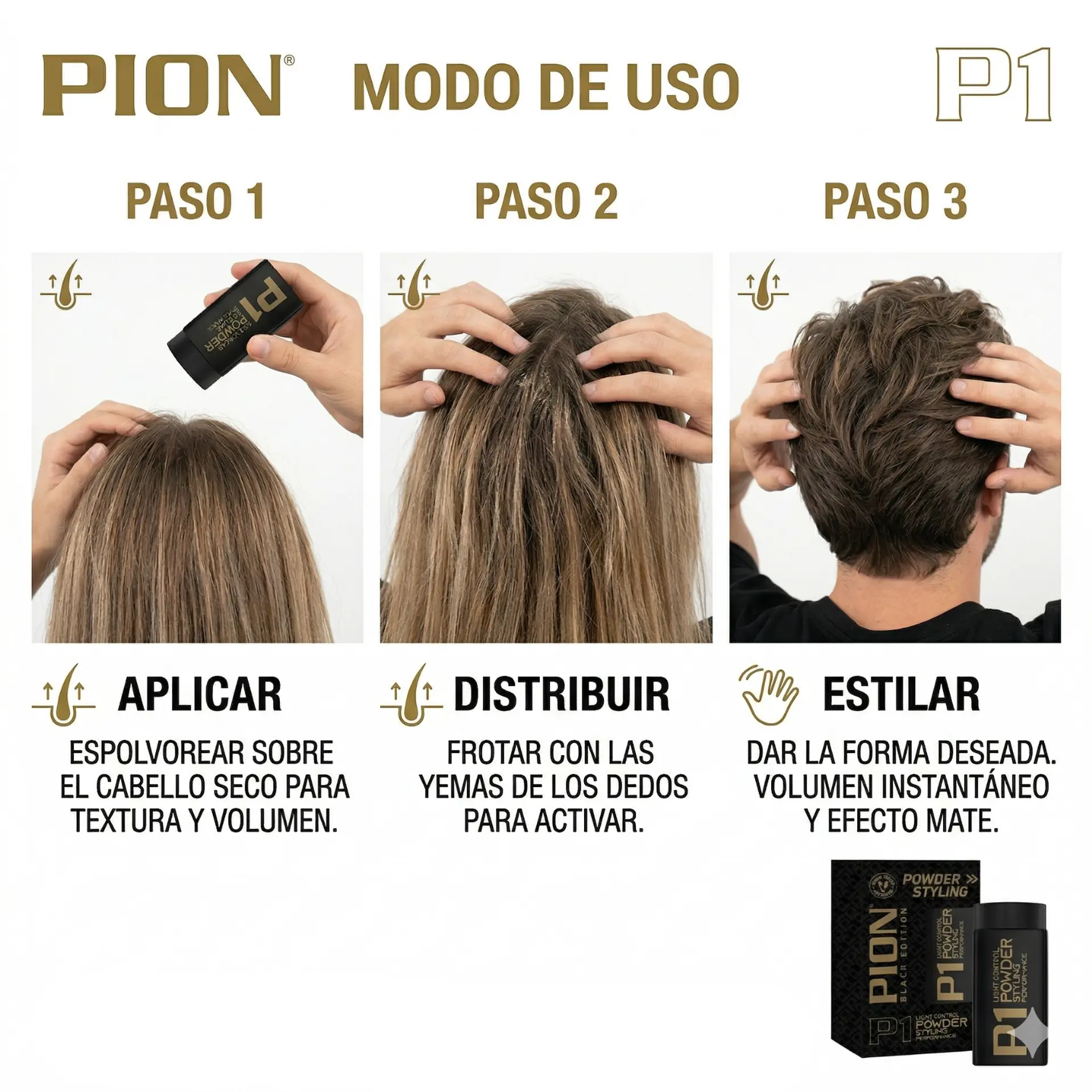 Polvo Texturizador Capilar Pion Fijador Cabello Hombre 20g 3