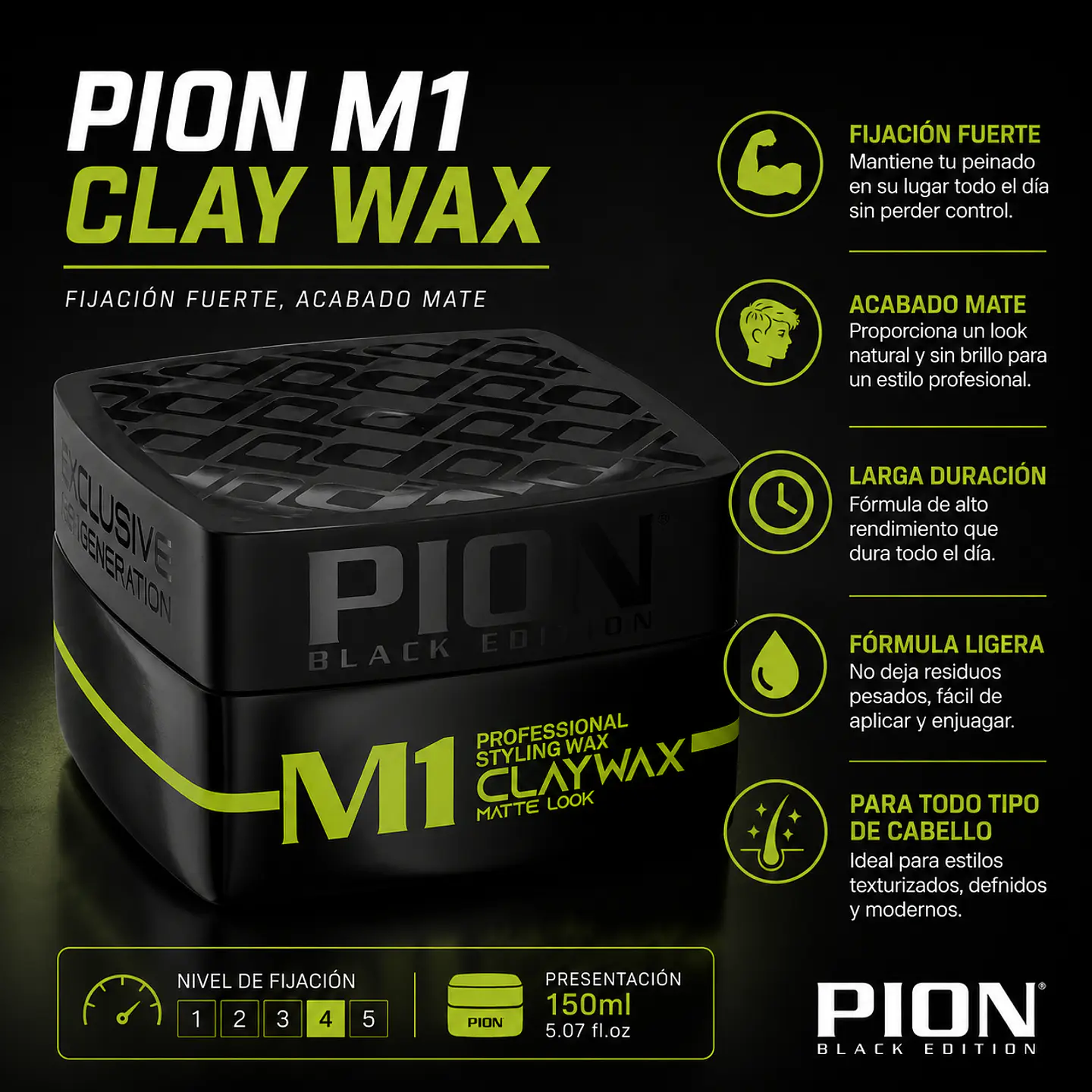 Cera Para Cabello Pion Clay Wax Matte Look M1 150ml 2