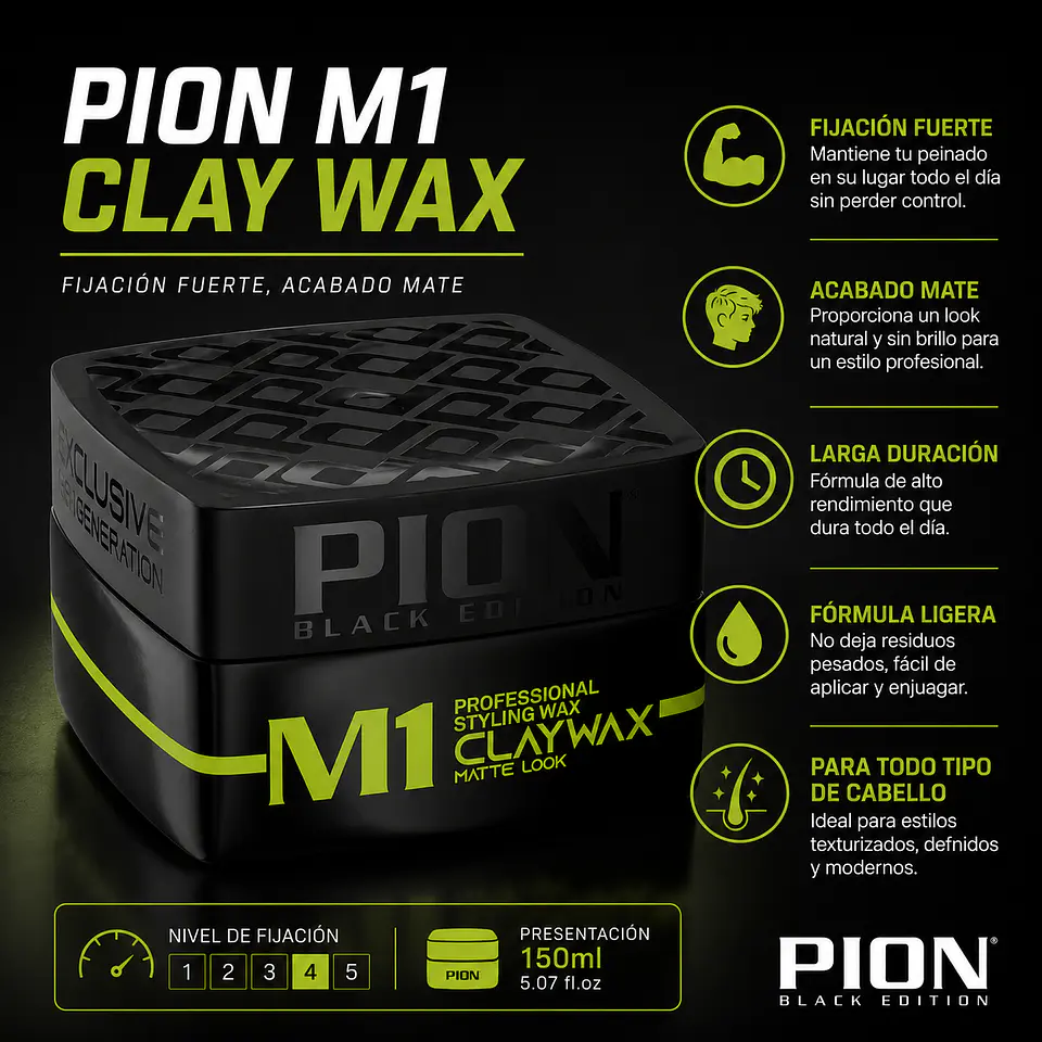 Cera Para Cabello Pion Clay Wax Matte Look M1 150ml 2