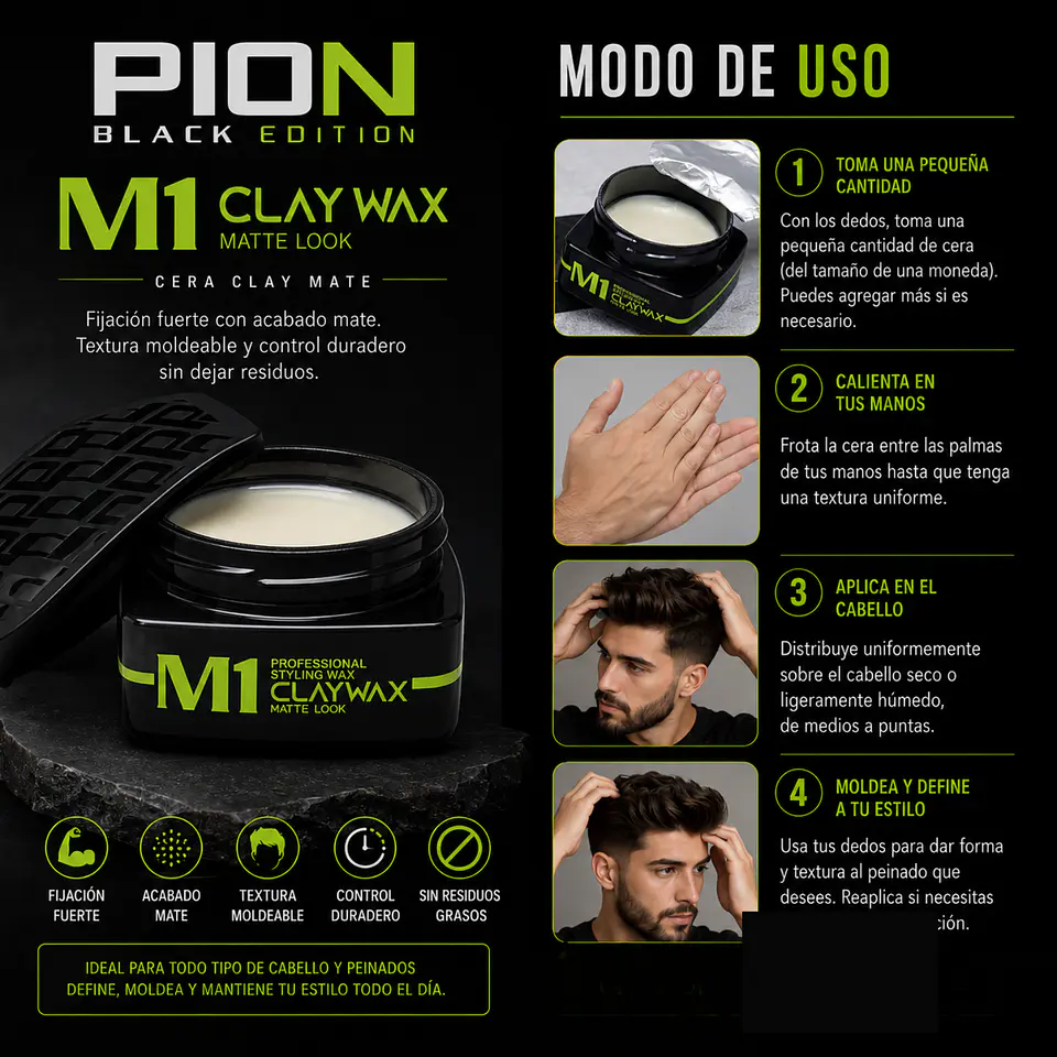 Cera Para Cabello Pion Clay Wax Matte Look M1 150ml 3