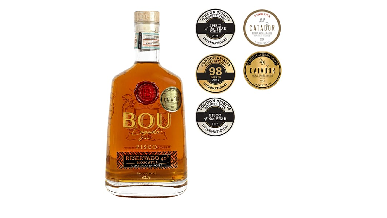  Pisco Bou Legado Reservado 40° – Pisco Ganador el Mejor del Mundo 2025 +Copa de Cata de Cristal 2
