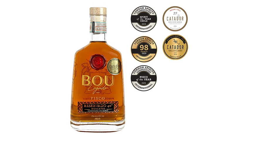  Pisco Bou Legado Reservado 40° – Pisco Ganador el Mejor del Mundo 2025 +Copa de Cata de Cristal 2