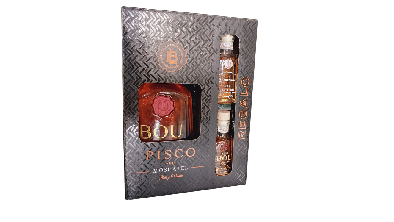  Pisco Bou Legado Reservado 40° – Pisco Ganador el Mejor del Mundo 2025 +  Miniaturas Pisco 1